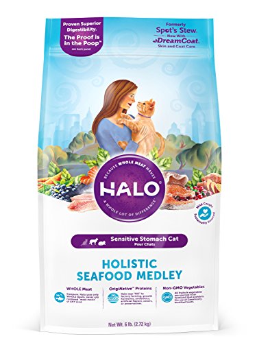 Product Cover Halo Natural Dry Cat Food, Sensitive Stomach Seafood Medley, 6-Pound Bag