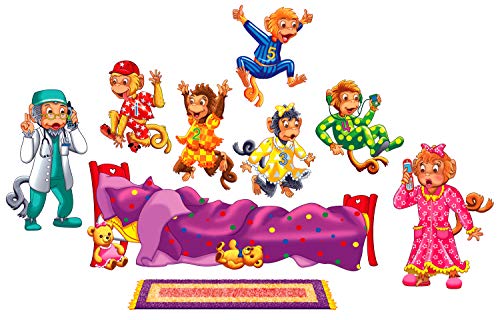 Product Cover Little Folk Visuals Five Monkeys Jumping on the Bed Precut Flannel/Felt Board Figures, 9 Pieces Set