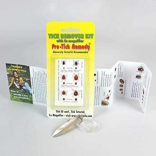 Product Cover Pro-Tick Remedy Tick Removal Tool for Dogs Cats Horses and People, 5X Magnifier, Tick ID Card