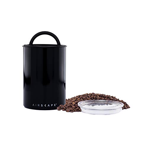 Product Cover Airscape Coffee and Food Storage Canister - Patented Airtight Lid Preserve Food Freshness with Two Way C02 Valve, Stainless Steel Food Container, Obsidian Black, Medium 7-Inch Can