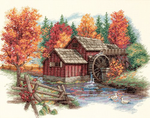 Product Cover Dimensions 'Glory of Autumn' Seasonal Counted Cross Stitch Kit, 14 Count Ivory Aida, 14