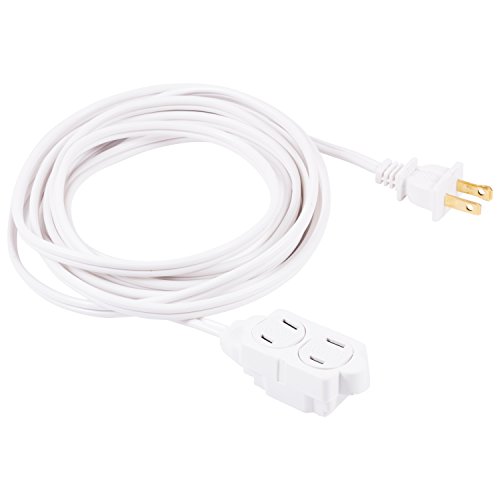 Product Cover GE 12 Ft Extension Cord, 3 Outlet Power Strip, 2 Prong, 16 Gauge, Twist-to-Close Safety Outlet Covers, Indoor Rated, Perfect for Home, Office or Kitchen, UL Listed, White, 51954