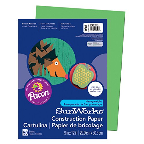 Product Cover Pacon SunWorks Construction Paper, 9-Inches by 12-Inches, 50-Count, Bright Green (9603)