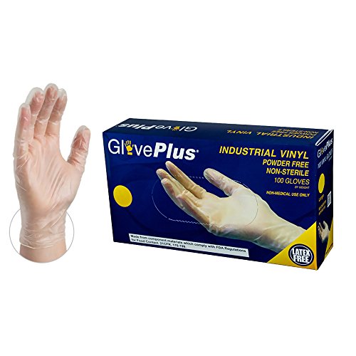 Product Cover GlovePlus Industrial Clear Vinyl Gloves - 4 mil, Latex Free, Powder Free, Disposable, Non-Sterile, Food Safe, Large, IVPF46100-BX, Box of 100