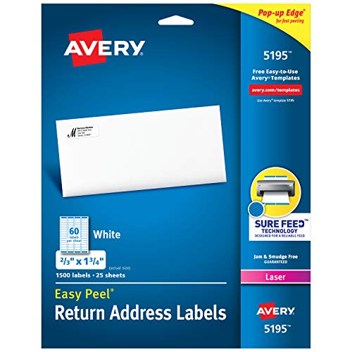 Product Cover Avery Return Address Labels with Sure Feed for Laser Printers, 2/3