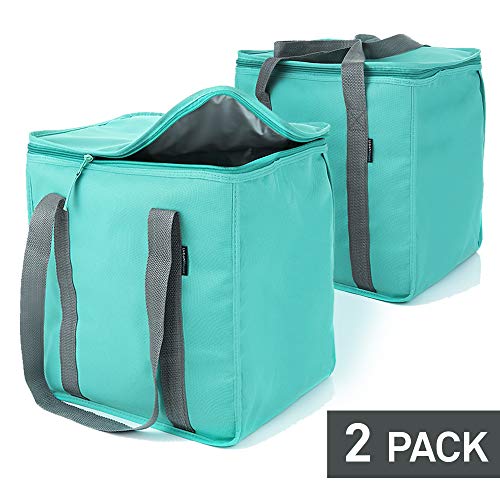 Product Cover Urban House (2-Pack) Premium Grade Insulated Grocery Shopping Cooler Bag with Heavy Wall Insulation and Zipper Top Lid Keeps Food Cold or Hot, Large (13