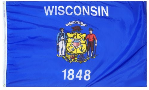 Product Cover Annin Flagmakers Model 145960 Wisconsin State Flag 3x5 ft. Nylon SolarGuard Nyl-Glo 100% Made in USA to Official State Design Specifications.
