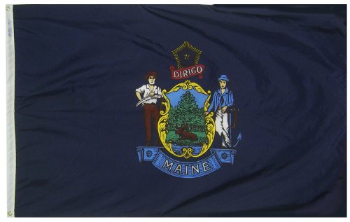 Product Cover Annin Flagmakers Model 142260 Maine State Flag 3x5 ft. Nylon SolarGuard Nyl-Glo 100% Made in USA to Official State Design Specifications.
