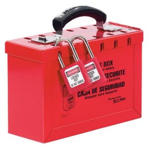 Product Cover Master Lock Lockout Tagout Lock Box, Latch Tight Portable Group Lock Box, 498A
