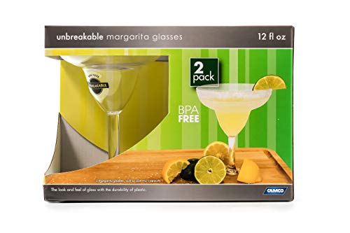 Product Cover Camco Unbreakable Travel Margarita Glass- 12 Ounce, Dishwasher Safe, BPA Free,  Perfect For Picnics, Cookouts, and The Beach - Set of 2 (43902)