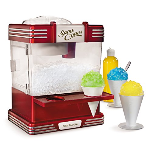 Product Cover Nostalgia RSM602 Countertop Snow Cone Maker Makes 20 Icy Treats, Includes 2 Reusable Plastic Cups & Ice Scoop, Retro Red