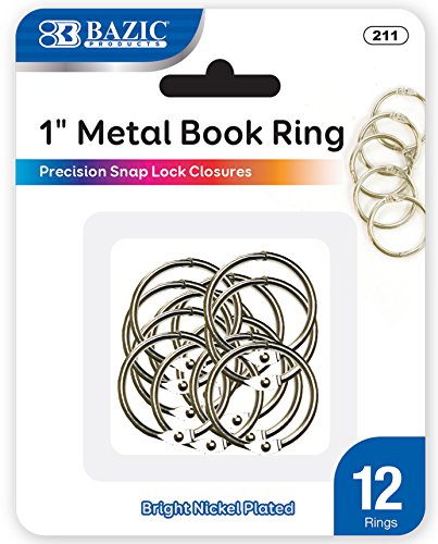 Product Cover BAZIC Metal Book Rings, 1 Inch, Silver for School, Home, or Office (12 Per Pack)