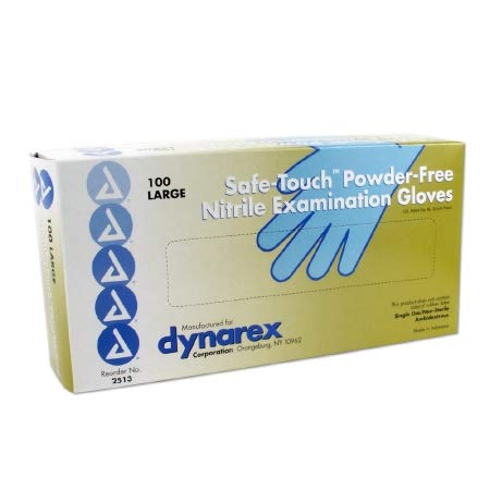 Product Cover Dynarex 2513 SafeTouch Nitrile Exam Gloves, Non-Latex, Powder Free, Large, Blue (Pack of 100)