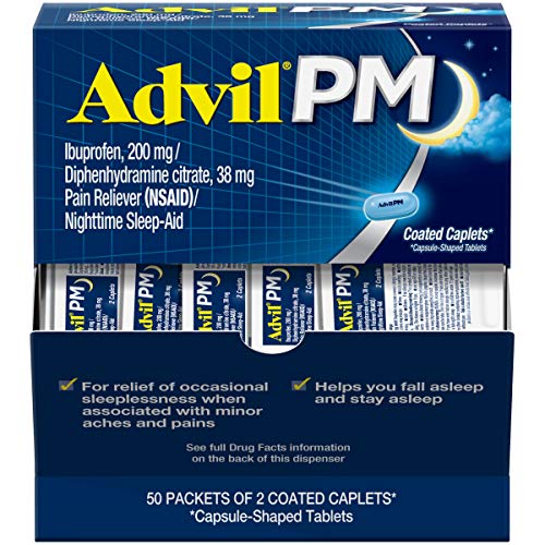Product Cover Advil PM (50 x 2 Packets - 100 Count) Pain Reliever / Nighttime Sleep Aid Coated Caplet, 200mg Ibuprofen, 38mg Diphenhydramine
