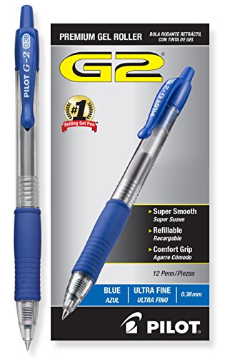 Product Cover PILOT G2 Premium Refillable & Retractable Rolling Ball Gel Pens, Ultra Fine Point, Blue Ink, 12 Count (31278)