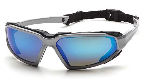 Product Cover Pyramex Highlander Safety Eyewear, Ice Blue Mirror Anti-Fog Lens With Silver/Black Frame
