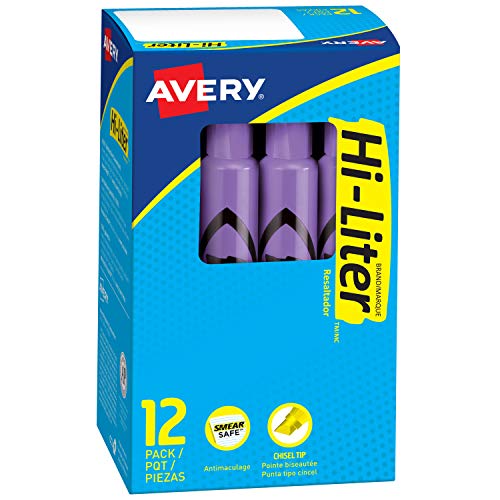 Product Cover Avery Hi-Liter Desk-Style Highlighters, Smear Safe Ink, Chisel Tip, 12 Fluorescent Purple Highlighters (24060)
