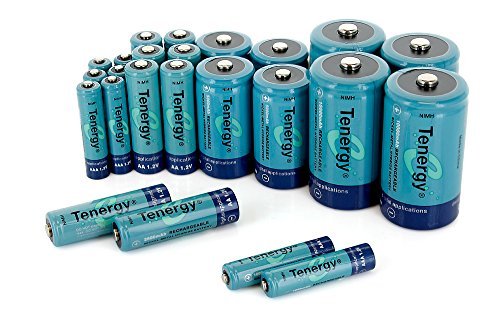 Product Cover Tenergy High Drain AA AAA C and D Battery, 1.2V Rechargeable NiMH Batteries Combo,8-Pack 2500mAh AA Cells,8-Pack 1000mAh AAA Cells,4-Pack 5000mAh C Cells and 4-Pack 10000mAh D Cell Batteries