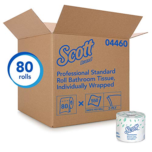 Product Cover Scott Essential Professional Bulk Toilet Paper for Business (04460), Individually Wrapped Standard Rolls, 2-PLY, White, 80 Rolls / Case, 550 Sheets / Roll