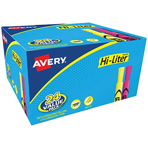 Product Cover Avery Hi-Liter Desk-Style Highlighters, Smear Safe Ink, Chisel Tip, 24 Assorted Color Highlighters (98189)