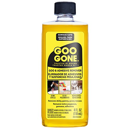 Product Cover Goo Gone Original Adhesive Remover - 4 Ounce - Surface Safe Adhesive Remover Safely Removes Stickers Labels Decals Residue Tape Chewing Gum Grease Tar
