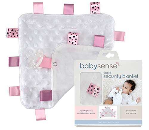 Product Cover BABY SENSE Taglet Security Baby Blanket Lovey with Pacifier Tag | Soft, Soothing, Comfortable, Warm, Cozy | Unisex & Toddler | Durable & Machine Washable (Pink)
