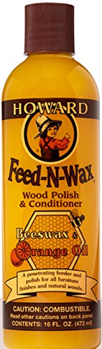 Product Cover Howard Products FW0016 Feed-N-Wax Wood Polish and Conditioner, Beeswax &, 16 oz, orange, 16 Fl Oz