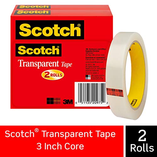 Product Cover Scotch Brand Transparent Tape, Engineered for Office and Home Use, 3/4 x 2592 Inches, 3 Inch Core, Boxed, 2 Rolls (600-2P34-72)