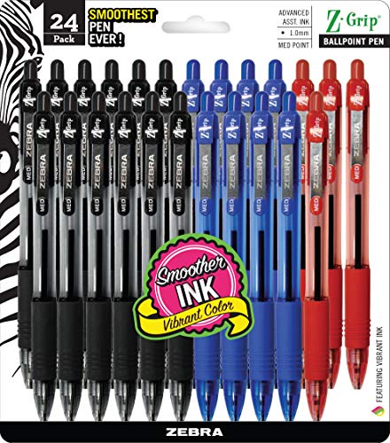 Product Cover Zebra Pen Z-Grip Retractable Ballpoint Pen, Medium Point, 1.0mm, Assorted Business Colors, 24 Pack (Packaging may vary)