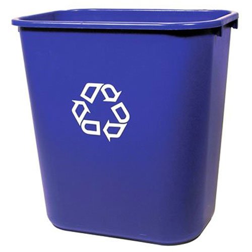 Product Cover Rubbermaid FG295673 Blue Medium Deskside Recycling Container with Universal Recycle Symbol, 28-1/8 qt Capacity, 14.4