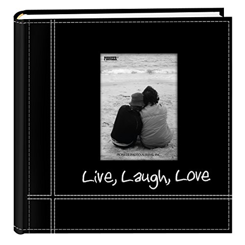 Product Cover Pioneer Photo Albums Embroidered Live, Laugh, Love Black Sewn Leatherette Frame Cover Album for 4