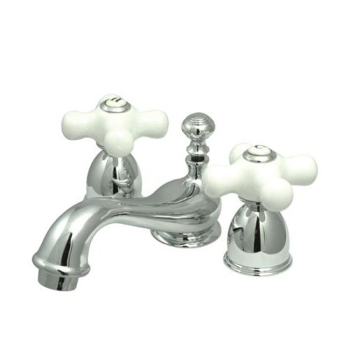 Product Cover Kingston Brass KS3951PX Restoration Mini Widespread Lavatory Faucet with Porcelain Cross Handle, Polished Chrome
