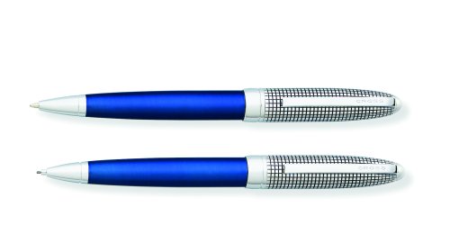 Product Cover Cross Hamilton Ballpoint and Pencil Set, Chrome with Checkered Engraved Cap and Midnight Blue Lacquer Barrel