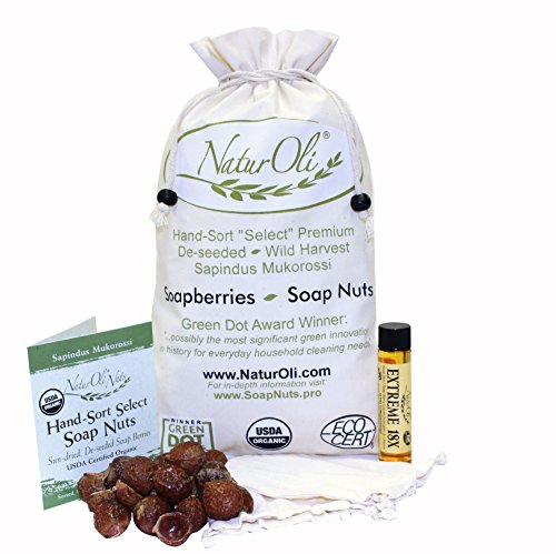 Product Cover NaturOli Soap Nuts/Soap Berries. 2-Lbs USDA Organic (480 Loads) + 18X Bonus! (12 Loads) Select Seedless, 2 Wash Bags, Tote Bag, 8-pgs info. Organic Laundry Soap/Natural Cleaner. Processed in USA!