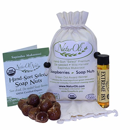 Product Cover NaturOli Soap Nuts/Soap Berries - 4 oz (60 Loads) USDA Organic + 18X Bonus! (12 Loads) Select Seedless, Wash Bag, 8pg info, Tote Bag. Organic Laundry Soap/Natural Cleaner!