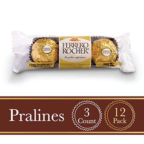 Product Cover Ferrero Rocher Fine Hazelnut Milk Chocolate, 3 Count, Pack of 12 Individually Wrapped Chocolate Candy Gifts, 1.3 oz