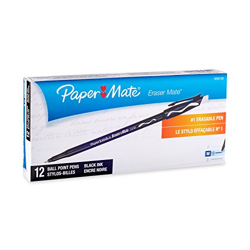 Product Cover Paper Mate 3930158 EraserMate Erasable Pen, Medium Point, Black, 12-Count