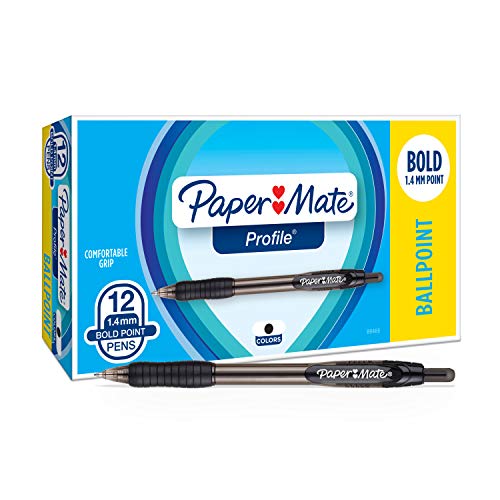 Product Cover Paper Mate 89465 Profile Retractable Ballpoint Pens, Bold (1.4mm), Black, 12 Count (Package May Vary)