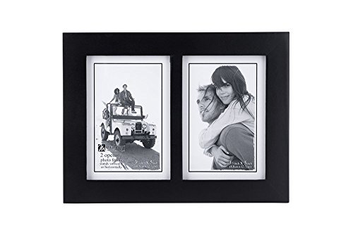 Product Cover Malden Double 3.5x5 Picture Frame - Wide Real Wood Molding, Real Glass - Black