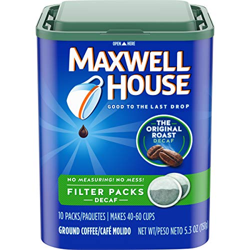 Product Cover Maxwell House Original Roast Ground Coffee, Decaffeinated, 10-Count Filter Packs (Pack of 4)