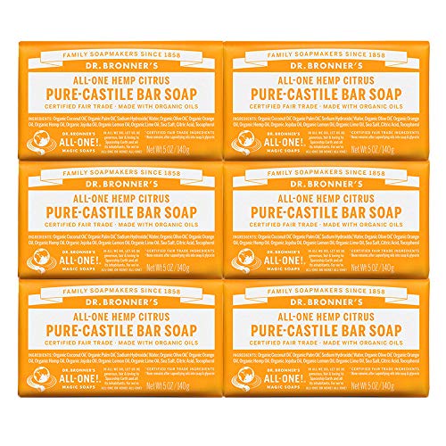 Product Cover Dr. Bronner's - Pure-Castile Bar Soap (Citrus, 5 ounce, 6-Pack) - Made with Organic Oils, For Face, Body and Hair, Gentle and Moisturizing, Biodegradable, Vegan, Cruelty-free, Non-GMO