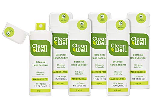 Product Cover CleanWell Botanical Hand Sanitizer Spray, Original, 1 fl oz (6 PK) - Travel Size, Alcohol Free, Antibacterial, Kid Friendly, Plant-Based, Nontoxic, Cruelty Free, Moisturizing Formula