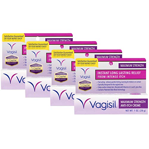 Product Cover Vagisil Maximum Strength Instant Anti-Itch Vaginal Crème with Benzocaine, 1 Ounce (Pack of 4)