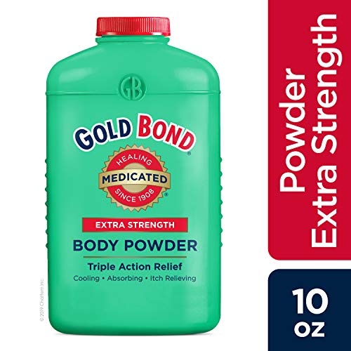 Product Cover Gold Bond Medicated Extra Strength Powder, 10 Ounce Containers (Pack of 3), Helps Soothe and Relieve Skin Irritations and Itching, Cools, Absorbs Moisture, Deodorizes, Stronger than Gold Bond Original