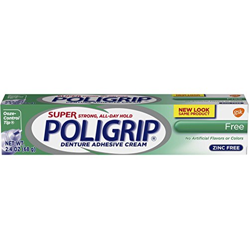 Product Cover Super Poligrip Original Formula Zinc Free Denture Adhesive Cream, 2.4 ounce (Pack of 4)