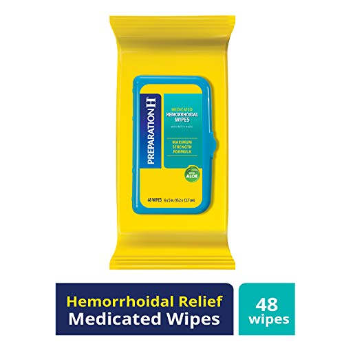 Product Cover Preparation H Flushable Medicated Hemorrhoid Wipes, Maximum Strength Relief with Witch Hazel & Aloe, Pouch (48 Count x 4 Pack, 192 count)