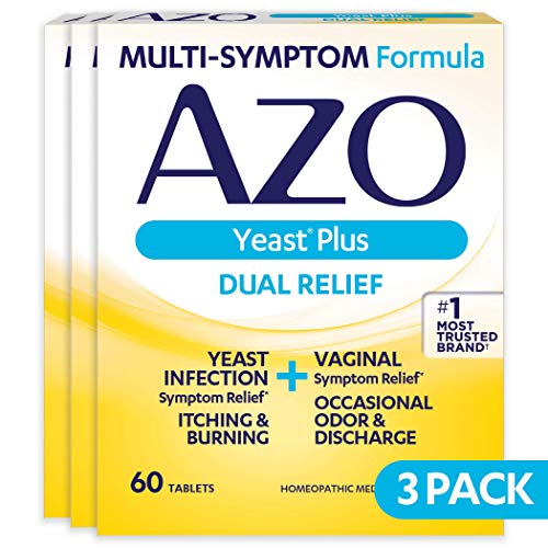 Product Cover AZO Yeast Plus Dual Relief Homeopathic Medicine | Yeast Infection Symptom Relief: Itching & Burning | Vaginal Symptom Relief: Occasional Odor & Discharge | #1 Most Trusted Brand | 60 Tablets | 3 Pack