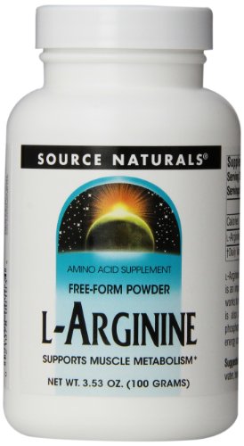 Product Cover Source Naturals L-Arginine Free-Form Powder, Promotes Increased Circulation, 100 Grams, Pack of 2