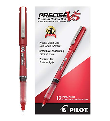 Product Cover PILOT Precise V5 Stick Liquid Ink Rolling Ball Stick Pens, Extra Fine Point, Red Ink, 12 Count (35336)