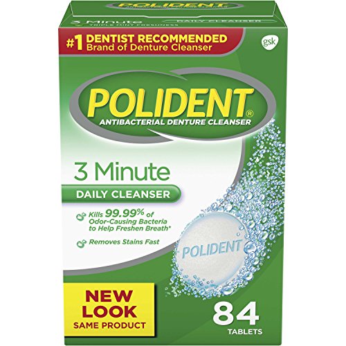 Product Cover Polident Denture Cleaning Tablets, 3 minute triple mint antibacterial, 84 count (Pack of 3)